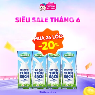 Sữa tươi sạch tiệt trùng Nutimilk, ít đường, 180ml (lốc 4 hộp)