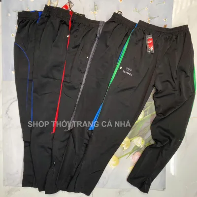 Quần dài thể thao nam 3 sọc dây kéo ống 40kg đến 70kg thun trơn dày Hàng Tốt QN71