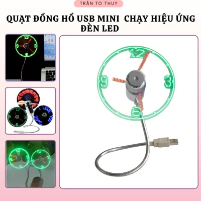 Quạt Mini USB Đèn LED Hiệu Ứng Số Đồng Hồ Tạo Điểm Nhấn Trang Trí Bàn Học Không Hiển Thị Thời Gian