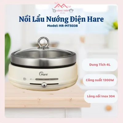 Nồi Lẩu Nướng Điện Hare HR-MT5038 2 Trong 1, Công Suất Làm Nóng Nhanh, Chống Dính Dễ Vệ Sinh - Công Tiến Kitchen