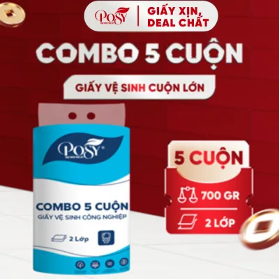 POSY_COMBO 5 CUỘN GVS cuộn lớn Posy 700gr 2 lớp, mềm dai, tiết kiệm, lựa chọn cho công ty, văn phòng