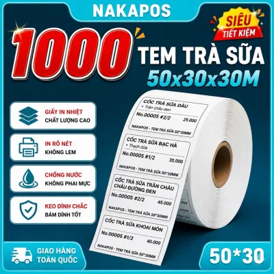 TEM TRÀ SỮA 50x30MM 40x30 DÁN LY 50*30 40*30 DÁN CỐC 30x50 30x40 TEM PHỤ 50*30 NHÃN DÁN 50x30 GIẤY NHIỆT