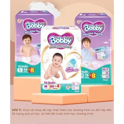 Bỉm tã quần Bobby Ultra+/ Premium Soft siêu tiết kiệm M96/L88/XL76/XXL70 Việt Nam
