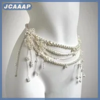 JCAAAP Thời trang nhiều lớp Hoa tua eo chuỗi retro ngọc trai eo chuỗi cho phụ nữ cô gái cơ thể chuỗi quần áo phụ kiện Quà Tặng