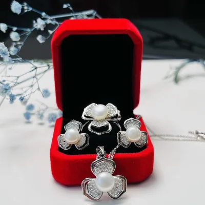 Bộ trang sức ngọc trai nuôi tự nhiên size 8ly, set gồm 3 món (dây chuyền, nhẫn, bông tai)