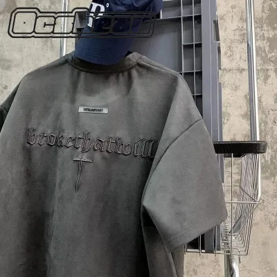Ocshean Áo thun nam mới mùa hè hợp thời trang và đa năng Harajuku Nhật Bản, trẻ trung và hợp thời trang nam tiêu chuẩn mới, thương hiệu hợp thời trang, cổ tròn đơn giản
