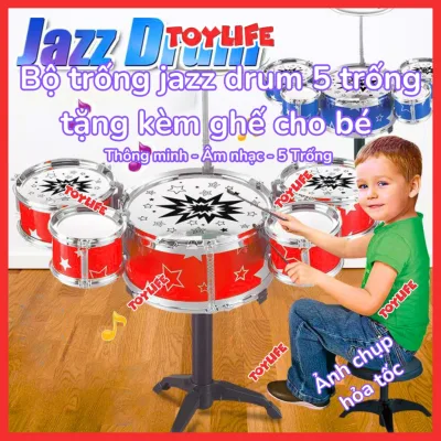Bộ trống jazz drum 5 trống tặng kèm ghế cho bé trống jazz mini nhạc cụ đồ chơi đánh trống trẻ em TOYLIFE