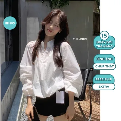 Áo sơ mi khoá cổ trụ chất gió Miho House