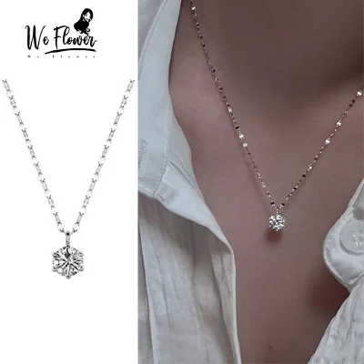 WeFlower Thanh Lịch s925 Bạc Sáng Cubic Zirconia Mặt Dây Chuyền Vòng Cổ Cho Nữ Hàng Ngày Choker Dây Chuyền Trang Sức Quà Tặng