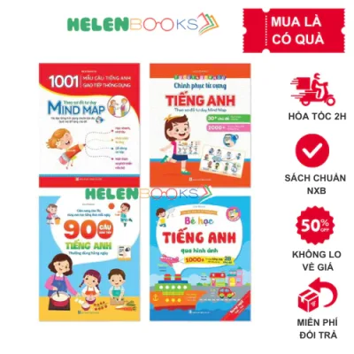 Sách - Combo 4 Cuốn Học Tiếng Anh Cho Bé - Mindmap từ vựng 1001 mẫu câu Bé học Tiếng Anh Qua Hình Ảnh 900 câu giao tiếp
