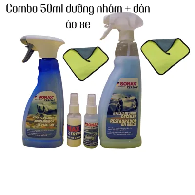 Combo sonax 50ml : bảo dưỡng dàn áo 287400 và nhựa nhám 255241 xe 50ml + 2 khăn lau xe 30x30