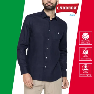 Men's Long-Sleeve Shirt Mixed Linen and Cotton – Carrera Jeans - Genuine Imported from Italy