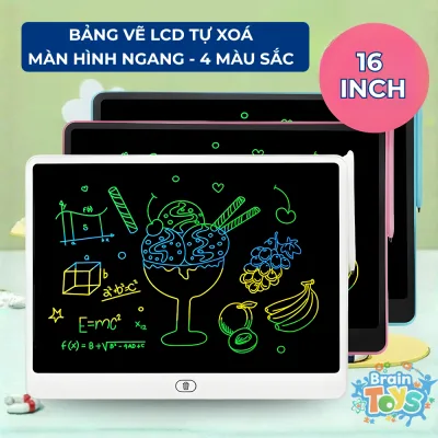 Bảng viết tự xoá LCD 16,20 Inch Đa Sắc, Bảng viết thông minh chiều ngang thế hệ mới Braintoys