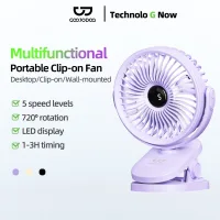Quạt USB Goojodoq 3000MAh Bàn Xoay Mini Kẹp Di Động Màn Hình LED Quạt Di Động 5 tốc độ Bảo Hành Chính Hãng