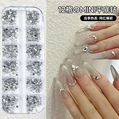 Hộp 12 ngăn mini chân bằng chân bạc trang trí móng nghệ thuật nail cho dân chuyên dụng làm nail