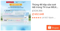 Thùng 48 hộp sữa tươi tiệt trùng TH true MILK HILO vị tự nhiên 180 ml (180 ml x 48)