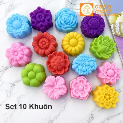 🍰 Set 10 khuôn silicon cupcake 5cm khuôn làm bánh da lợn khuôn rau câu hoa lá khuôn bánh thạch rau câu nghệ thuật