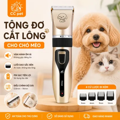 Tông đơ cắt lông thú cưng chuyên nghiệp | Máy cạo lông chó mèo không ồn | Sạc USB kèm lược chỉnh độ dài