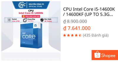 CPU Intel Core i5-14600K / 14600KF (UP TO 5.3Ghz, 14 NHÂN 20 LUỒNG, 24MB CACHE, 125W) - Hàng New - BH 36 tháng