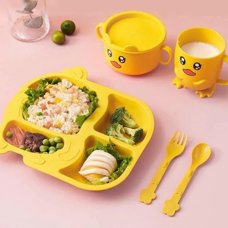 Bộ Đồ Dùng Ăn Dặm Cho Bé Hình Con Vịt Dễ Thương (Gồm Khay-Cốc-Thìa-Dĩa Như Hình)