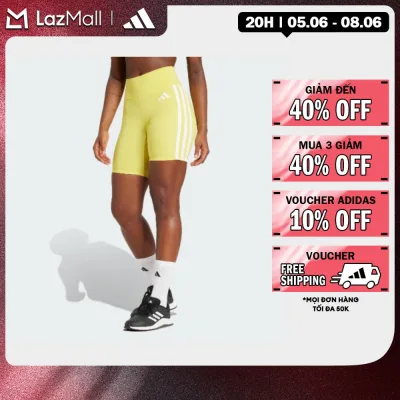 Adidas Workout Optime Essentials Women's 3-Stripe Legging Shorts Yellow Jd6538