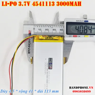 Pin Li-Po 3.7V 3000mAh 4541113 (Li-Polymer) cho Bàn Phím Cơ, Loa Bluetooth, Thiết Bị Y Tế. Pin dày 4mm