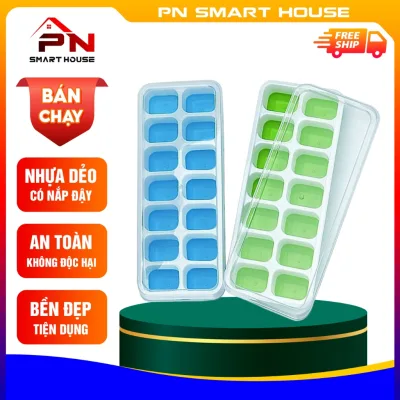 Khay làm đá silicon 14 ô có nắp đậy, Khay làm đá viên