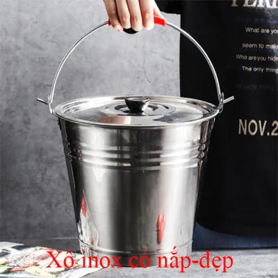Xô inox có nắp đựng cơm-canh-nước lẩu-nước lèo 3-6-11-15-19L hình thật