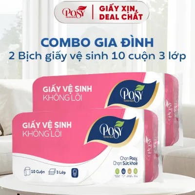 S6.COMBO GIA ĐÌNH -GỒM 2 BỊCH GVS 10 cuộn 3 lớp Posy (1.6kg/bịch) mềm mịn, dịu nhẹ, siêu tiết kiệm cho mọi gia đình Việt