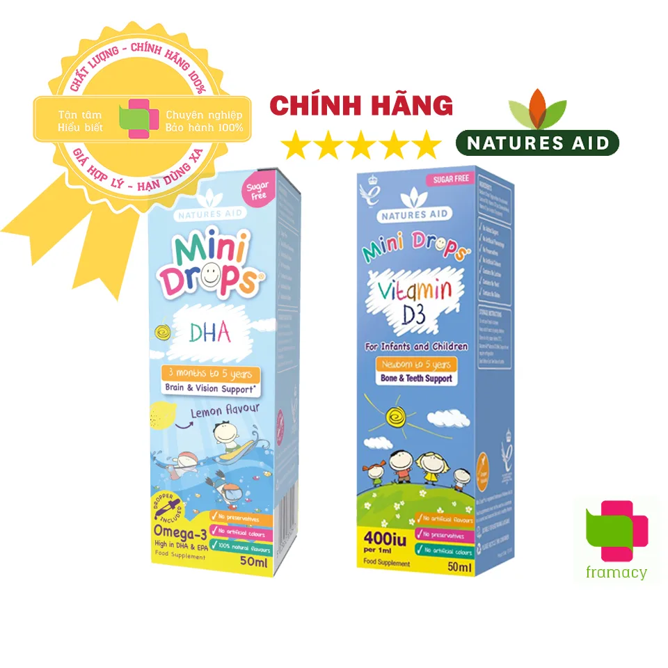 DHA cho bé Natures Aid DHA Drops Anh (50ml dạng giọt) giúp phát triển não cho trẻ sơ sinh từ 3 tháng tuổi đến 5 tuổi