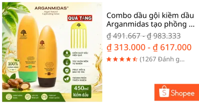 Combo dầu gội kiềm dầu Arganmidas tạo phồng chân tóc và giảm rụng tóc dầu xả Collagen siêu dưỡng ẩm Phục Hồi Tóc Hư450ml