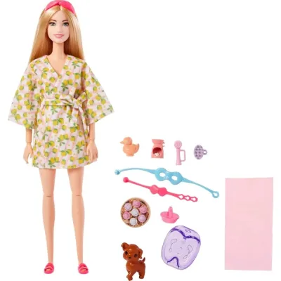 Mattel New Original Barbie Tự Chăm Sóc Búp Bê Tóc Vàng Swing Shaped Spa Day Phụ Kiện Búp Bê Đồ Chơi Cô Gái Giáng Sinh Quà Tặng