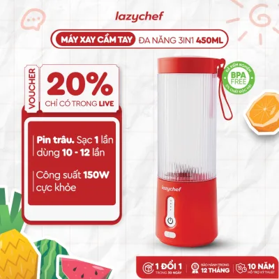 Máy Xay Tích Điện Đa Năng 3IN1 Lazychef 450ml - Máy Xay Sinh Tố, Smoothie, Đá Bào, Xay Hạt Khô