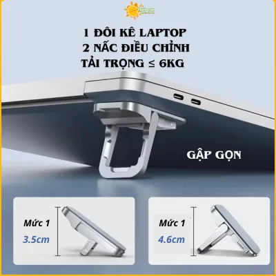 Giá đỡ máy tính xách tay (2 chiếc), Đế tản nhiệt máy tính, laptop, tablet, có thể gập lại, 2 nấc điều chỉnh cao thấp
