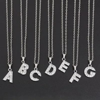 26A-Z Kim Cương Đính Đá Chữ Tiếng Anh Vòng Cổ Nữ Thép Không Gỉ Colorfast Bạc Chữ Vòng Cổ Trang Sức Mặt Dây Chuyền