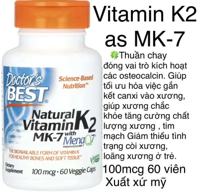 Viên natural Vitamin K2 as MK-7 with MenaQ7 100mcg 60 viên Doctor's Best giúp hỗ trợ xương