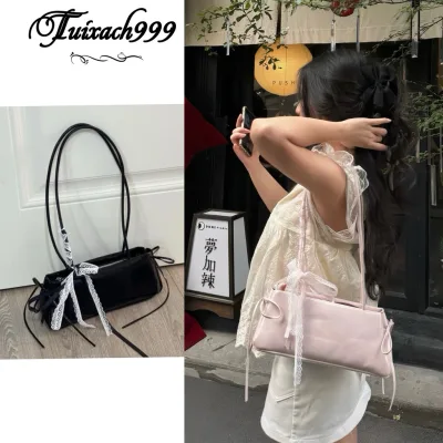 Túi xách nữ đeo vai, đeo kẹp nách size 30cm da mềm kèm dây nơ cá tính dễ thương phong cách Hàn Quốc