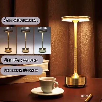 Đèn bàn đọc sách văn phòng LED nhôm ba màu đổi màu, đèn bàn học ký túc xá, đèn bàn cảm ứng sạc pin lithium
