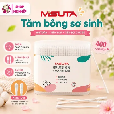 Tăm bông sơ sinh cho bé hộp 400 que Misuta, hộp V-coool 200 que (hàng cao cấp)