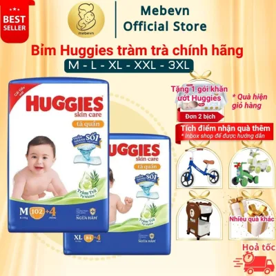Bỉm Huggies Tràm Trà Chính Hãng, Huggies tràm trà siêu nhiều miếng đủ size M/L/XL/XL/XXL/XXXL