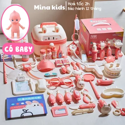 Đồ chơi bác sĩ cho bé gái trai trẻ em nhập vai mô phỏng thiết bị y tế thật, y tá, nha sĩ, combo + khám răng MINA KIDS