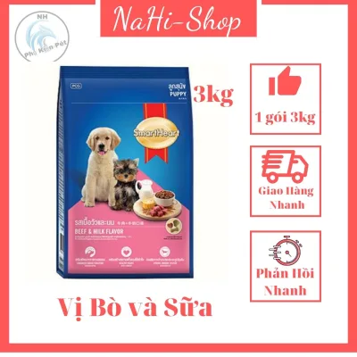 Thức Ăn Cho Chó Con Smartheart Vị Bò và Sữa gói 3Kg - Tổng Kho Pét