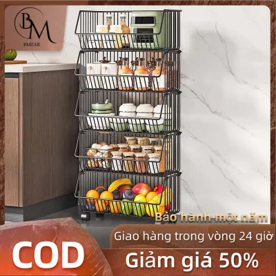 Bmzar Kitchen Vegetable Rack Fruit Rack Multi-Function Trolley Portable Countertop Storage Rack Multi-Tier Shelf with Wheels Convenient Small Trolley