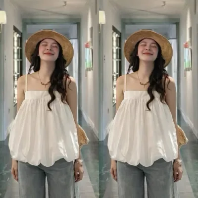 Áo Bí 2 Dây Phồng Có Dây Điều Chỉnh Form Babydoll Rộng Chất Vải Gió Màu Sắc Đa Dạng mùa hè cho nữ m6039