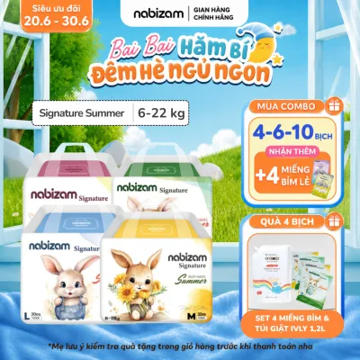 Combo 4 Bịch Tã/Bỉm Đêm NABIZAM Signature Summer Nội Địa Hàn, Mỏng Mềm, Thoáng Khí, Siêu Thấm Hút Cho Bé 8-22kg