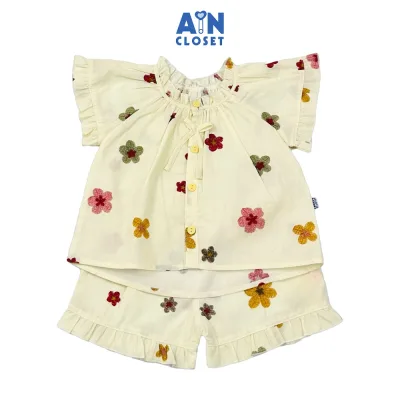 Bộ quần áo Ngắn bé gái họa tiết Hoa Măng Cụt Trắng ngà Cotton - AICDBGD4YYE4 - AIN Closet