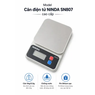 Cân tiểu ly nhà bếp NINDA tải 5kg/0,5g độ chính xác cao dùng cho nhà bếp, gia đình, quán ăn