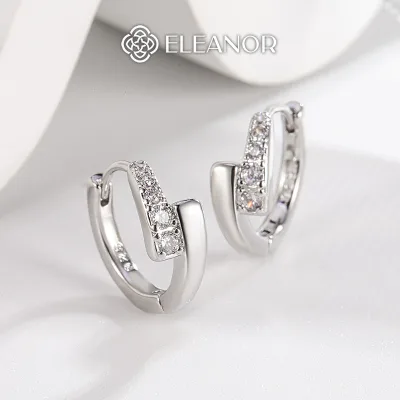 Bông tai nữ chuôi bạc 925 Eleanor Accessories viền trơn đính đá phụ kiện trang sức khuyên tai 10759