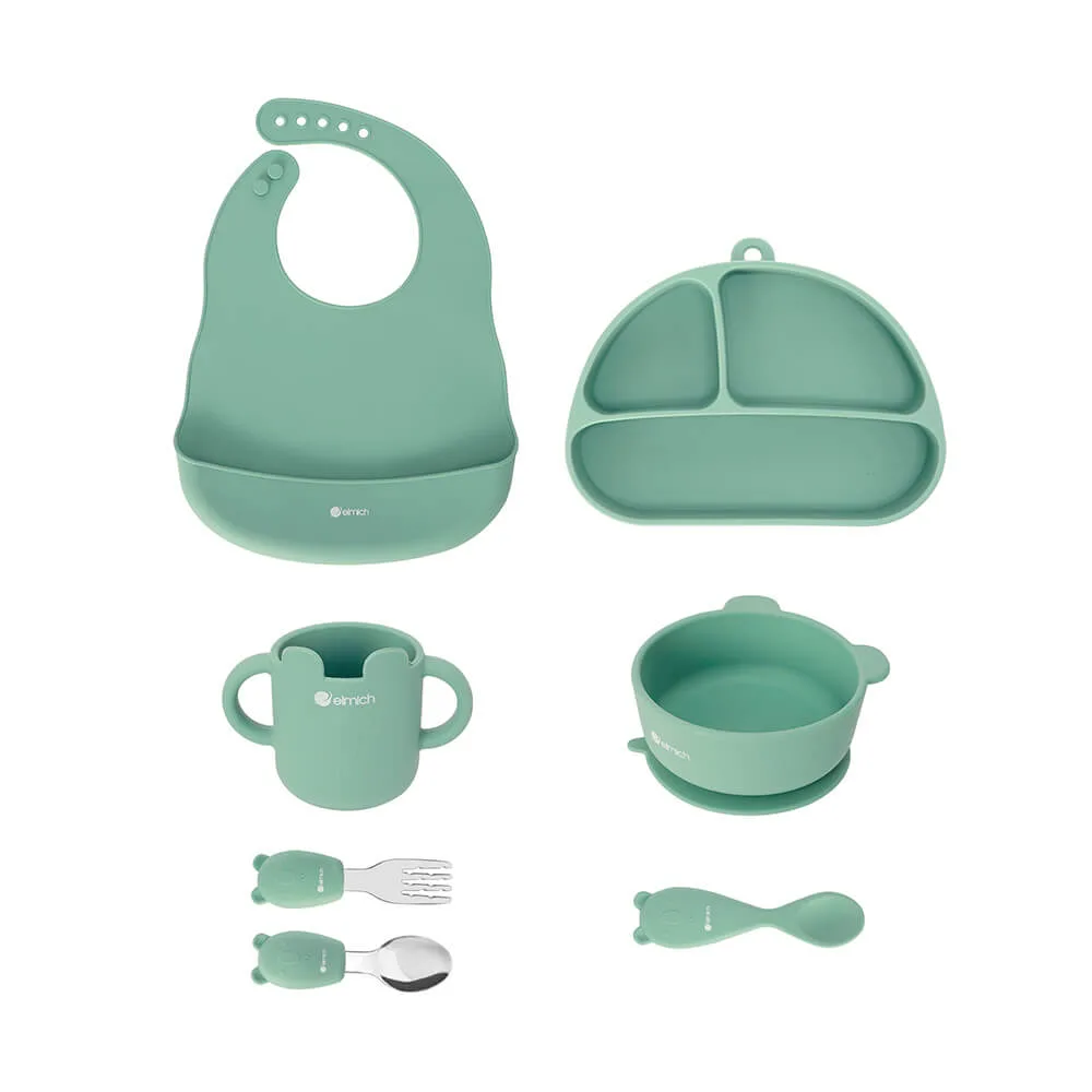 (Chỉ 20.05)Bộ ăn dặm 7 món silicon cao cấp màu Hồng Elmich Babycare