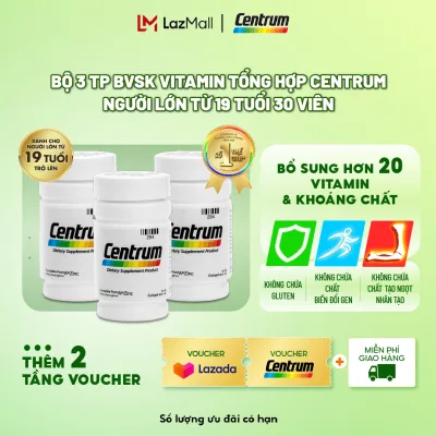Set of 3 Tp Bvsk Centrum Multivitamins for Adults from 19 Years Old 30V Supplements More Than 20 Vitamins & Minerals to Help You Always Have Enough Nutrients